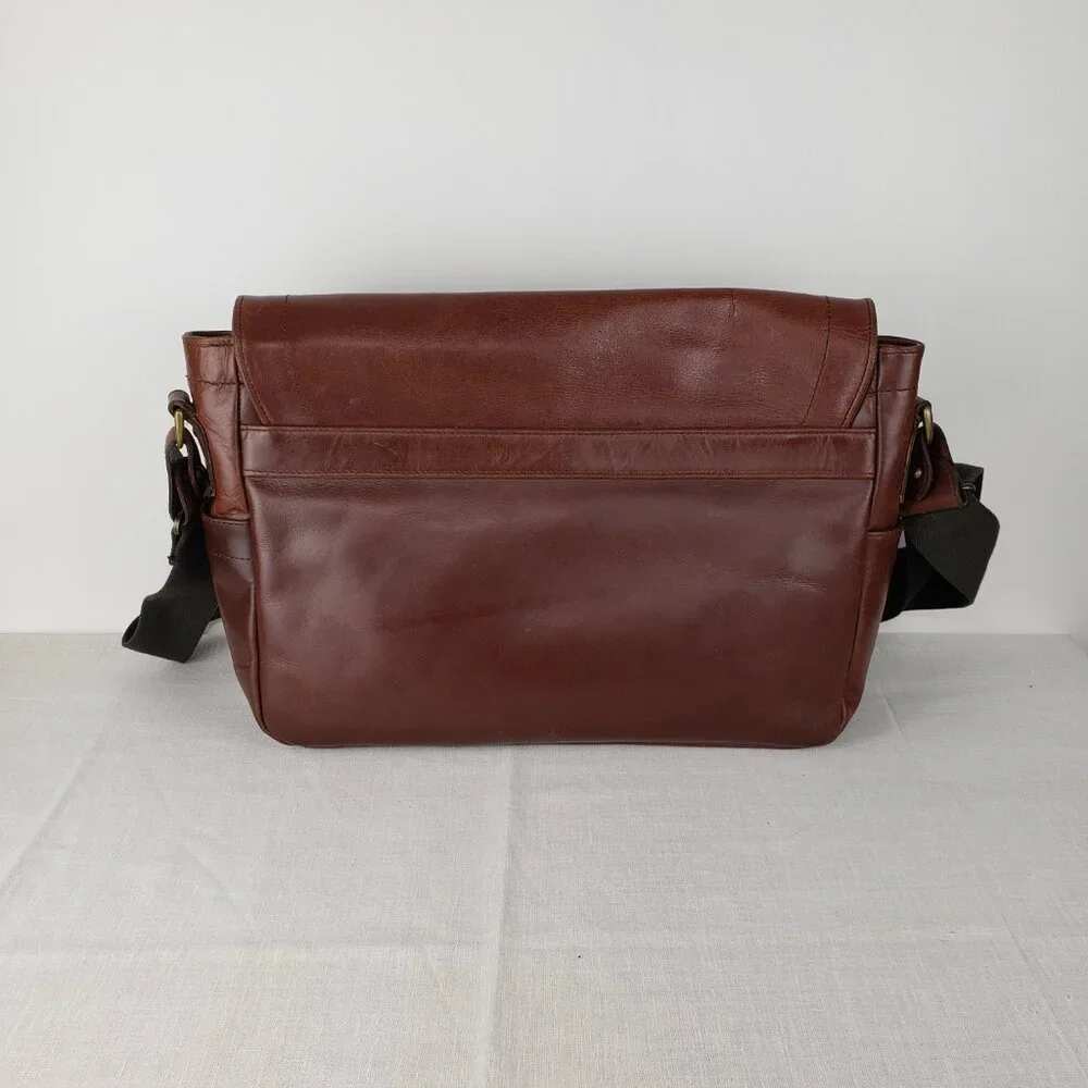 J Crew Cognac Brown Leather Messenger Bag Postal Briefcase Crossbody Satchel